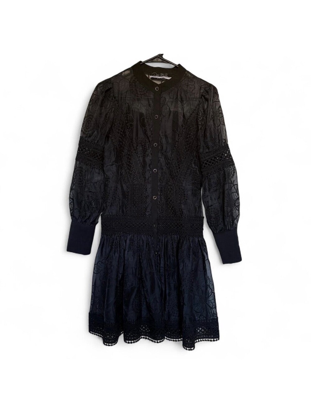 Dalia Macphee Women’s Small Black Embroidered Mini Dress Whimsigoth Semi-Formal